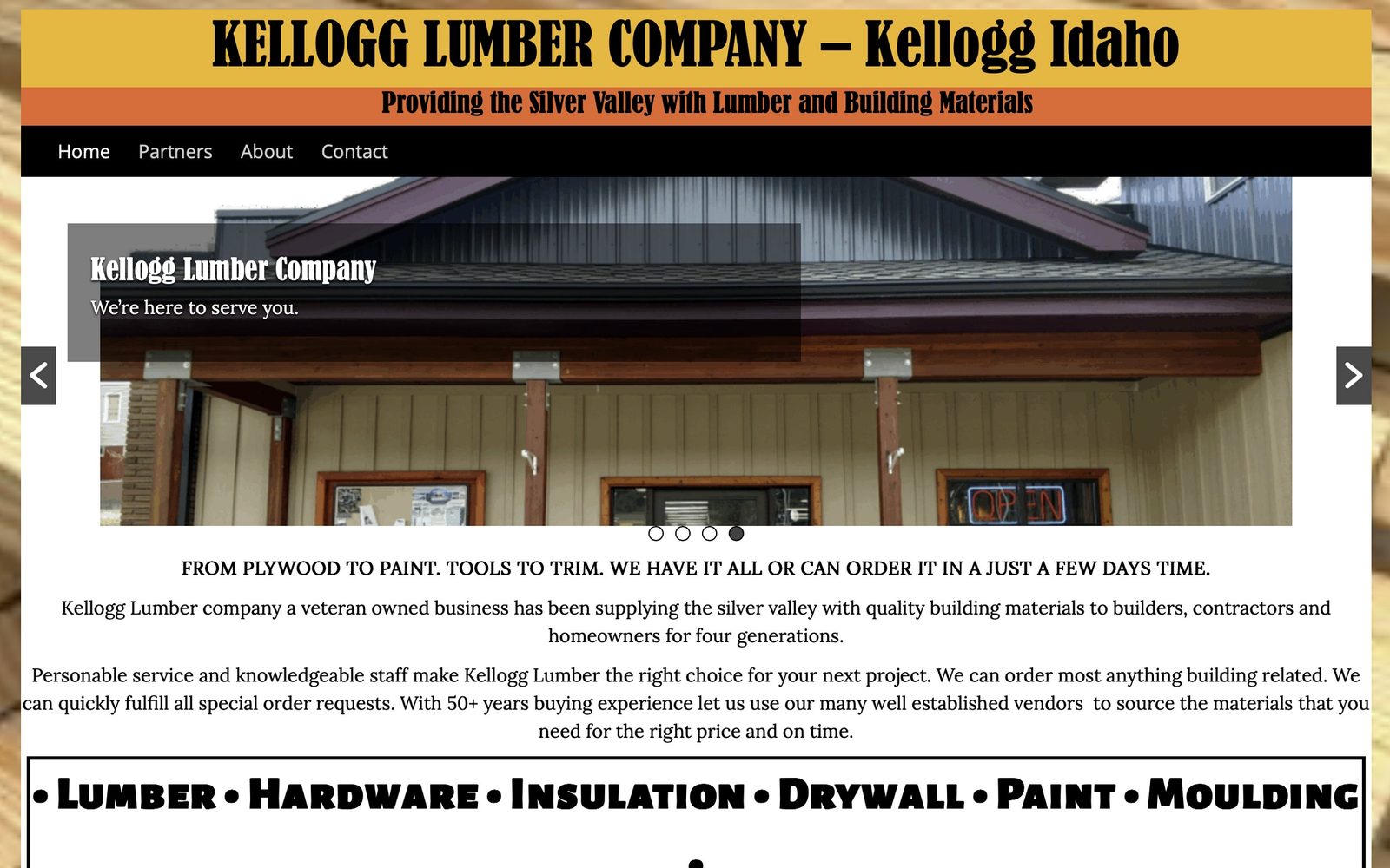 Kellogg Lumber Company website we built